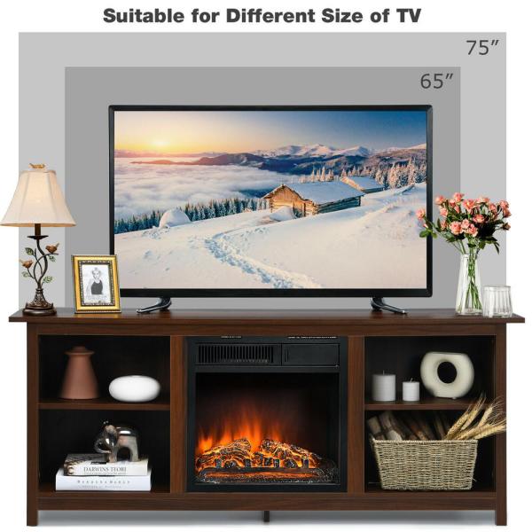 58 in. Fireplace TV Stand with 18 Electric Fireplace Up to 65 in. Coffee (2-Tier)