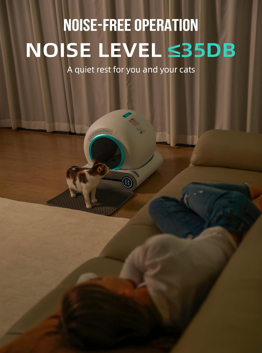 Self Cleaning Cat Litter Box, Automatic Cat Litter Box with Mat & Liners, 65L+9L Large Capacity Self Cleaning Litter Box, APP Control/Suitable for Multiple Cats - Grey