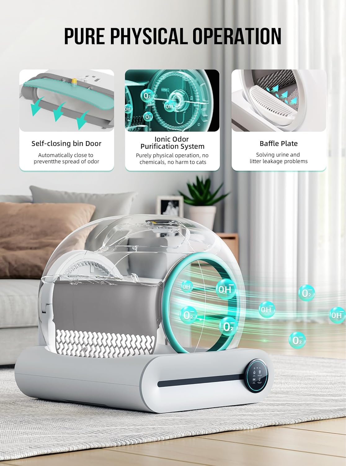 Self Cleaning Cat Litter Box, Automatic Cat Litter Box with Mat & Liners, 65L+9L Large Capacity Self Cleaning Litter Box, APP Control/Suitable for Multiple Cats - Grey