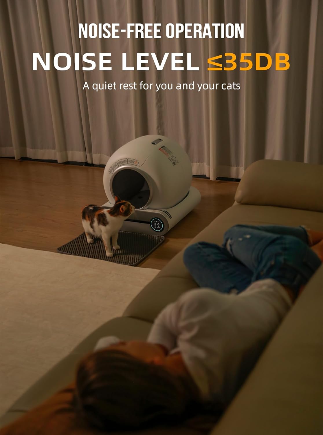 Self Cleaning Cat Litter Box, Automatic Cat Litter Box with Mat & Liners, 65L+9L Large Capacity Self Cleaning Litter Box, APP Control/Suitable for Multiple Cats - Grey