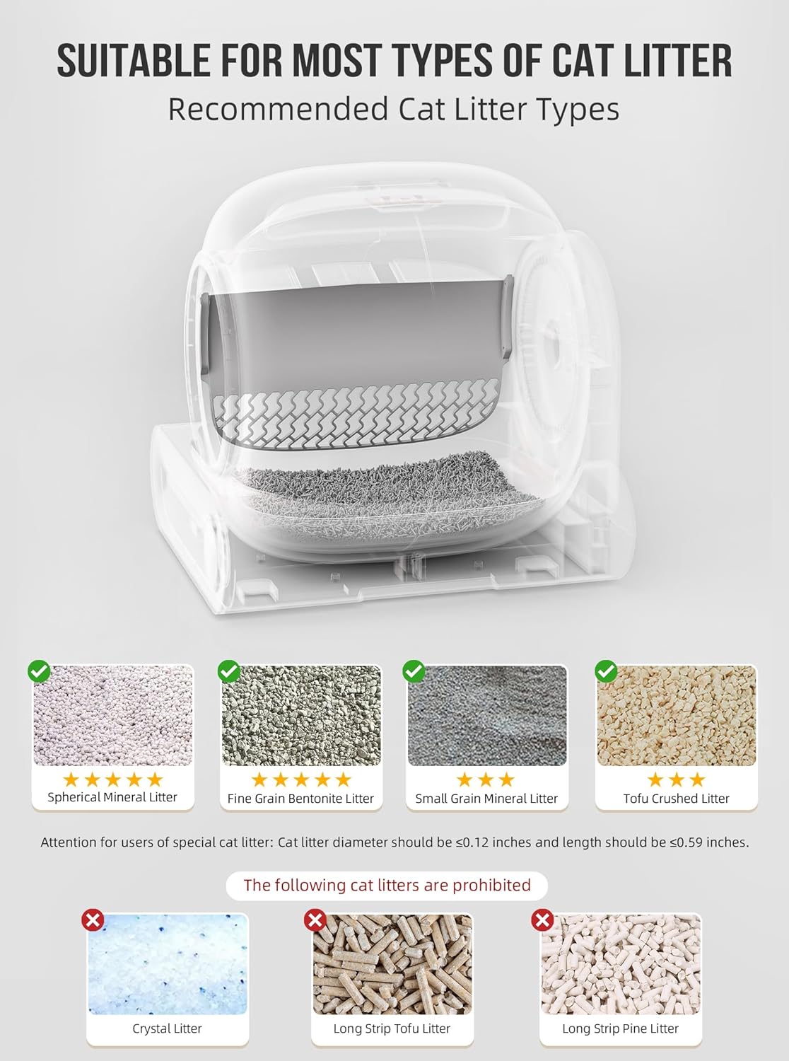 Self Cleaning Cat Litter Box, Automatic Cat Litter Box with Mat & Liners, 65L+9L Large Capacity Self Cleaning Litter Box, APP Control/Suitable for Multiple Cats - Grey