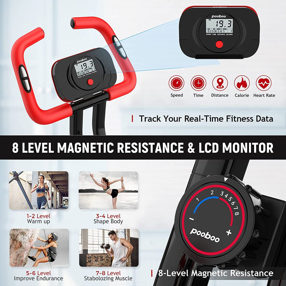 Pooboo 3 In 1 Foldable Exercise Bike Indoor Cycling Bike Workout 300Lb