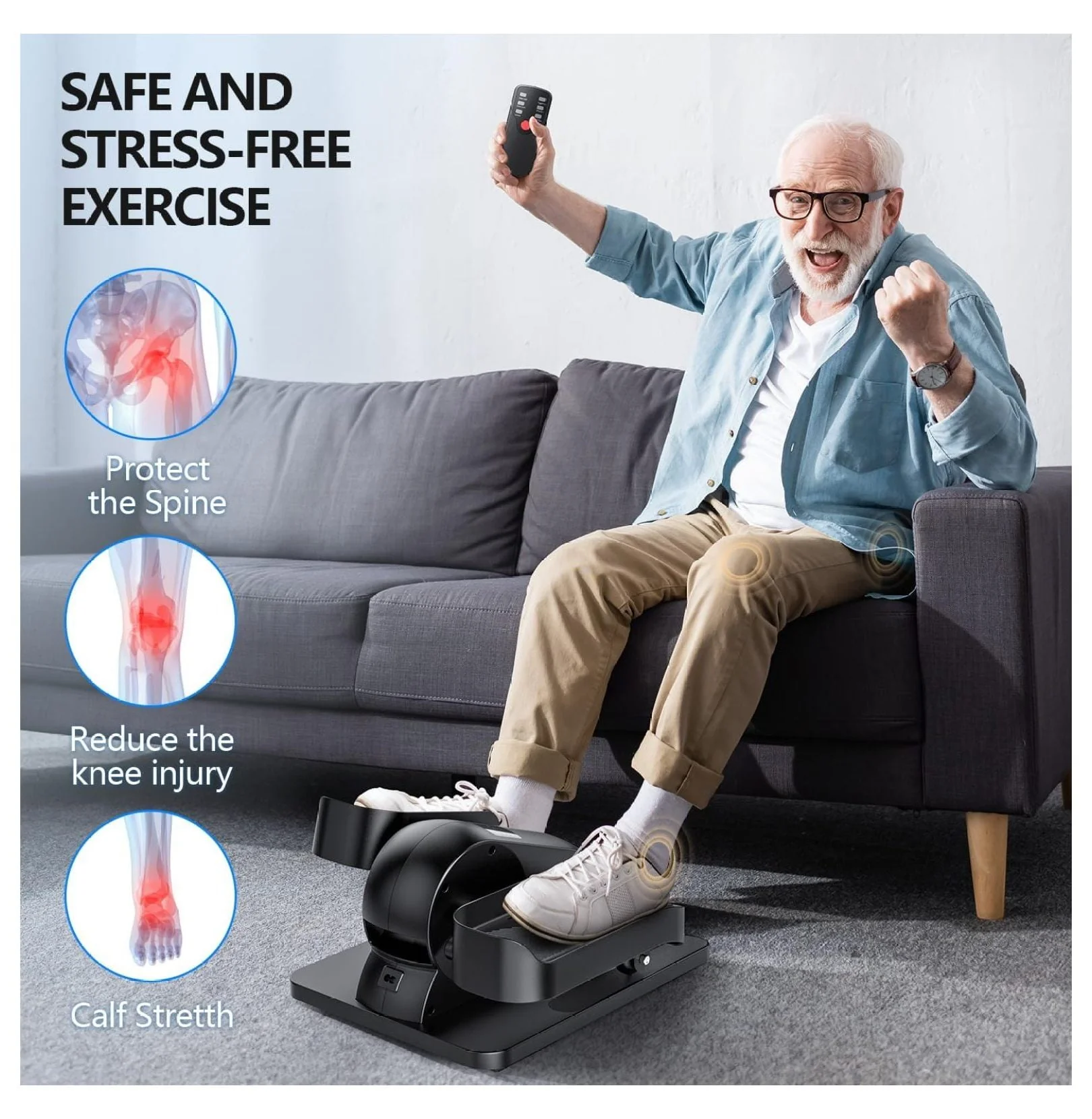 Under Desk Elliptical Machine for Home Ellipse Leg Exerciser for Seniors with Control Electric Seated Pedal Exerciser with 12 Adjustable Speeds