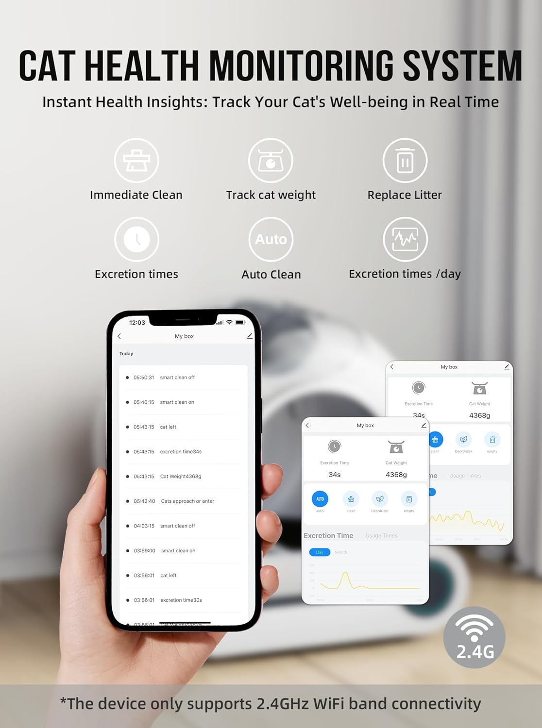 Self Cleaning Cat Litter Box, Automatic Cat Litter Box with Mat & Liners, 65L+9L Large Capacity Self Cleaning Litter Box, APP Control/Suitable for Multiple Cats - Grey