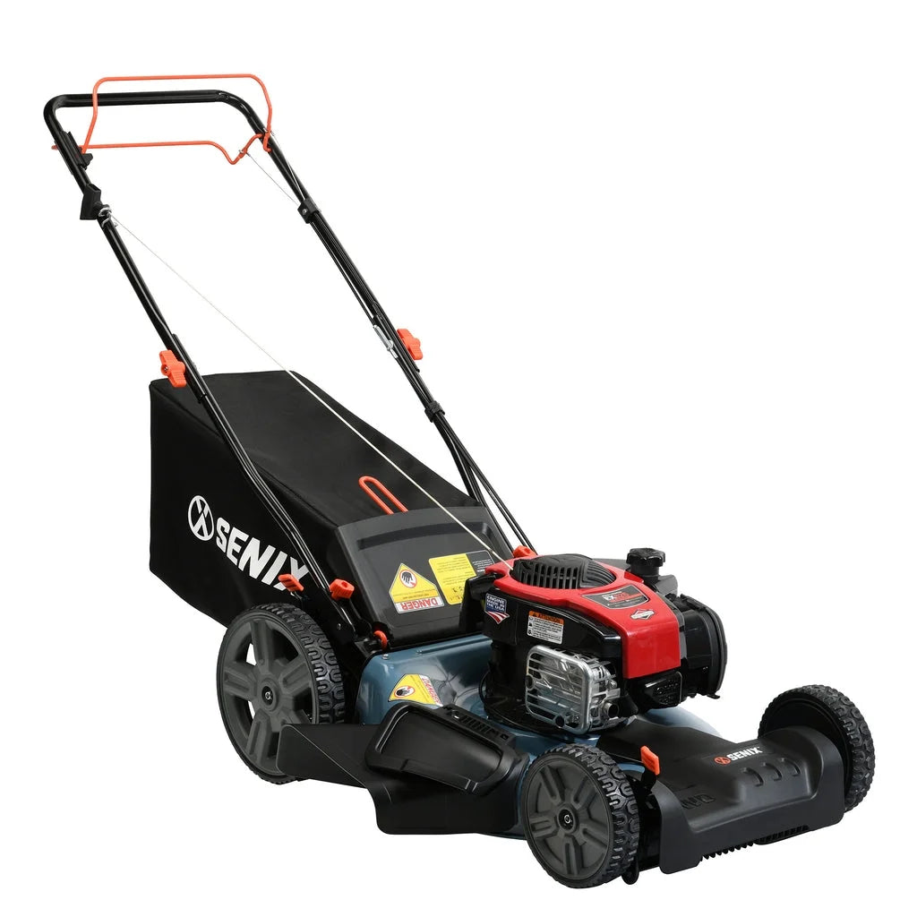 SENIX Self-Propelled Gas Lawn Mower, 21-Inch, 150 cc 4-Cycle Briggs & Stratton Engine, 3-In-1 Single Speed Lawnmower, 6-Position Height Adjustment with 11-Inch Rear Wheels, LSSG-M1, Blue