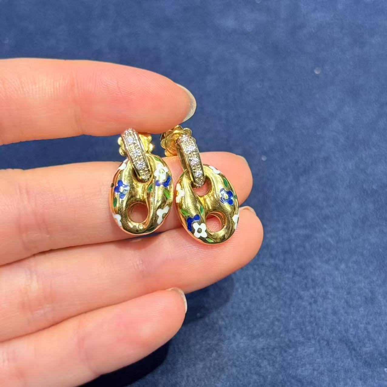 琺瑯彩船錨小耳釘