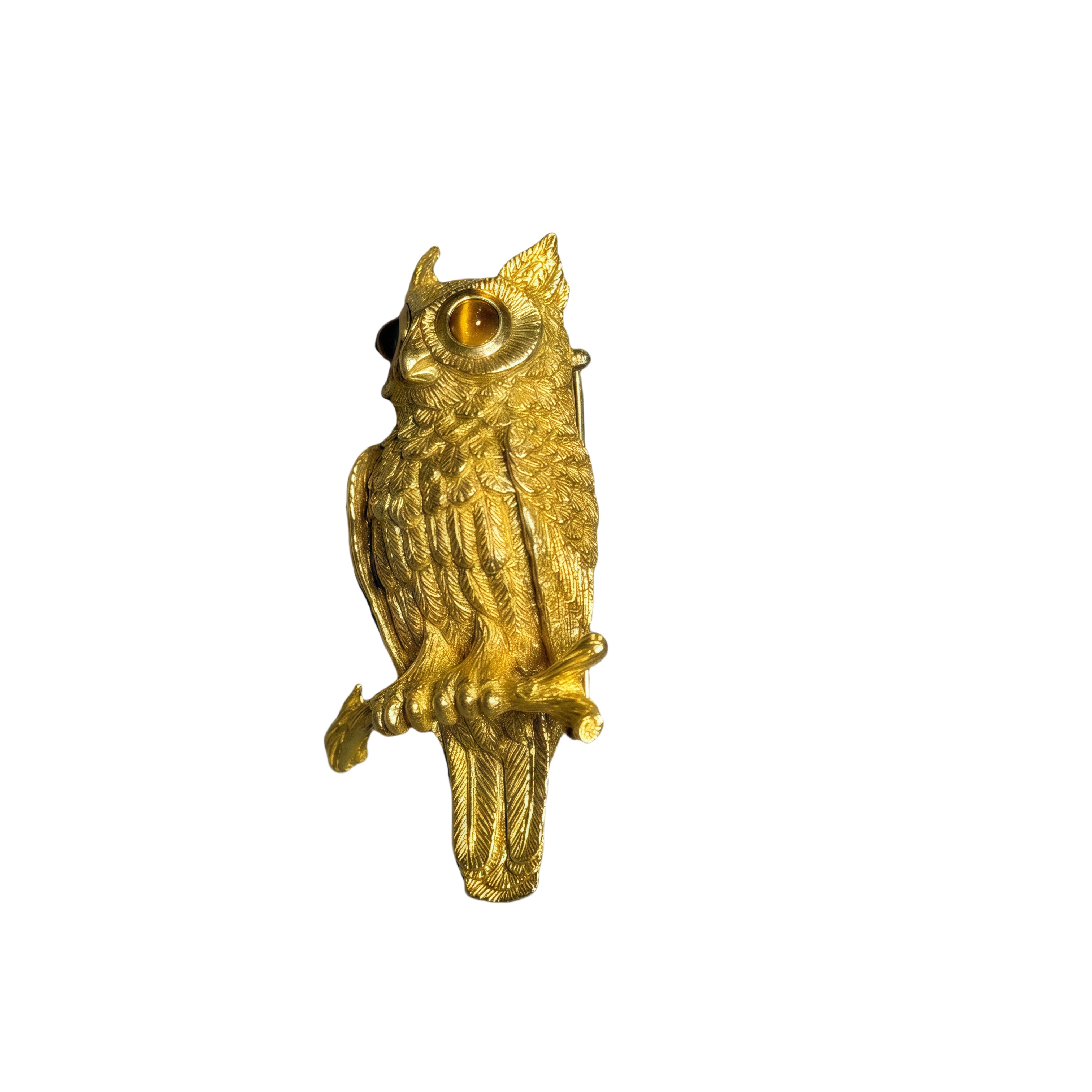 貓頭鷹虎眼石胸針