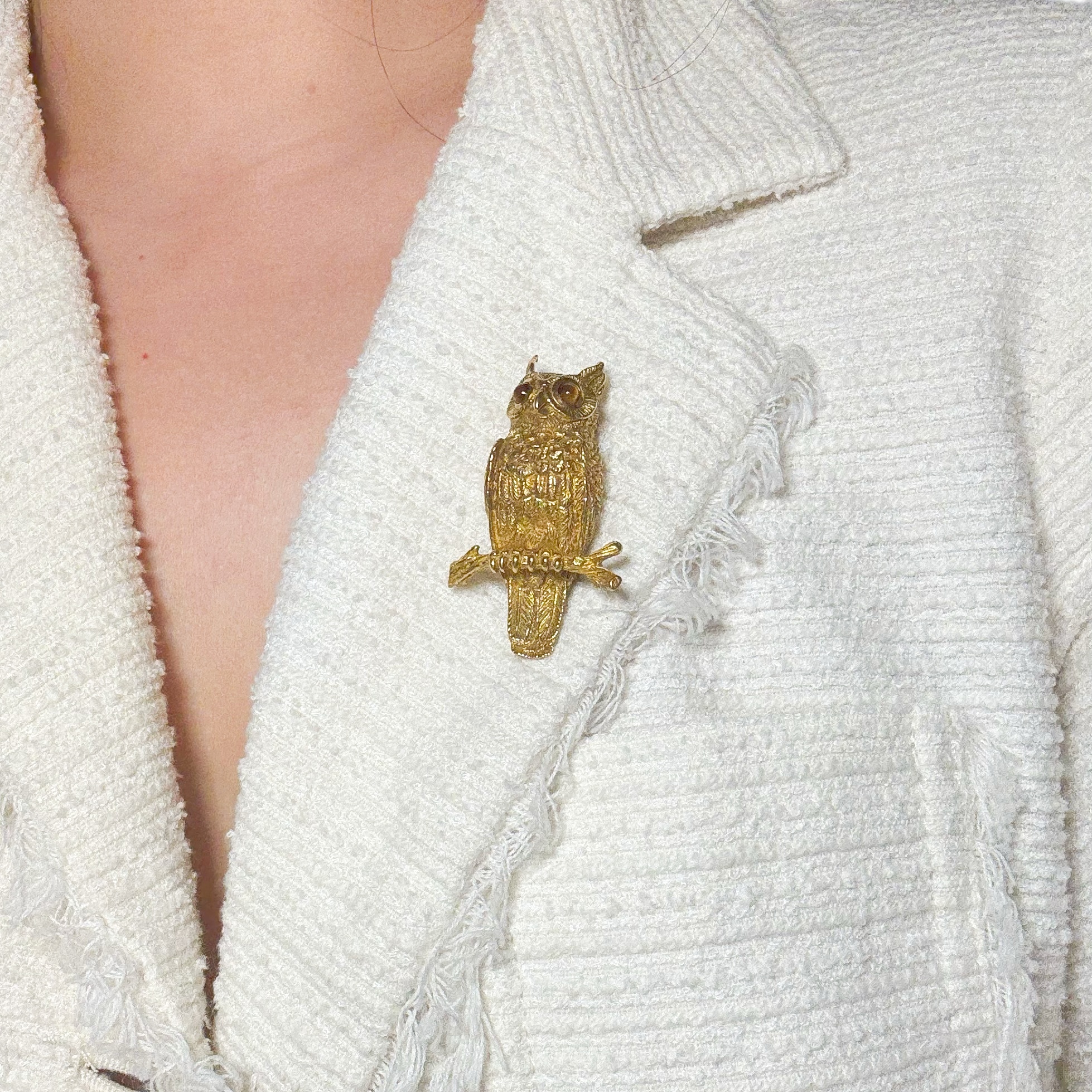 貓頭鷹虎眼石胸針