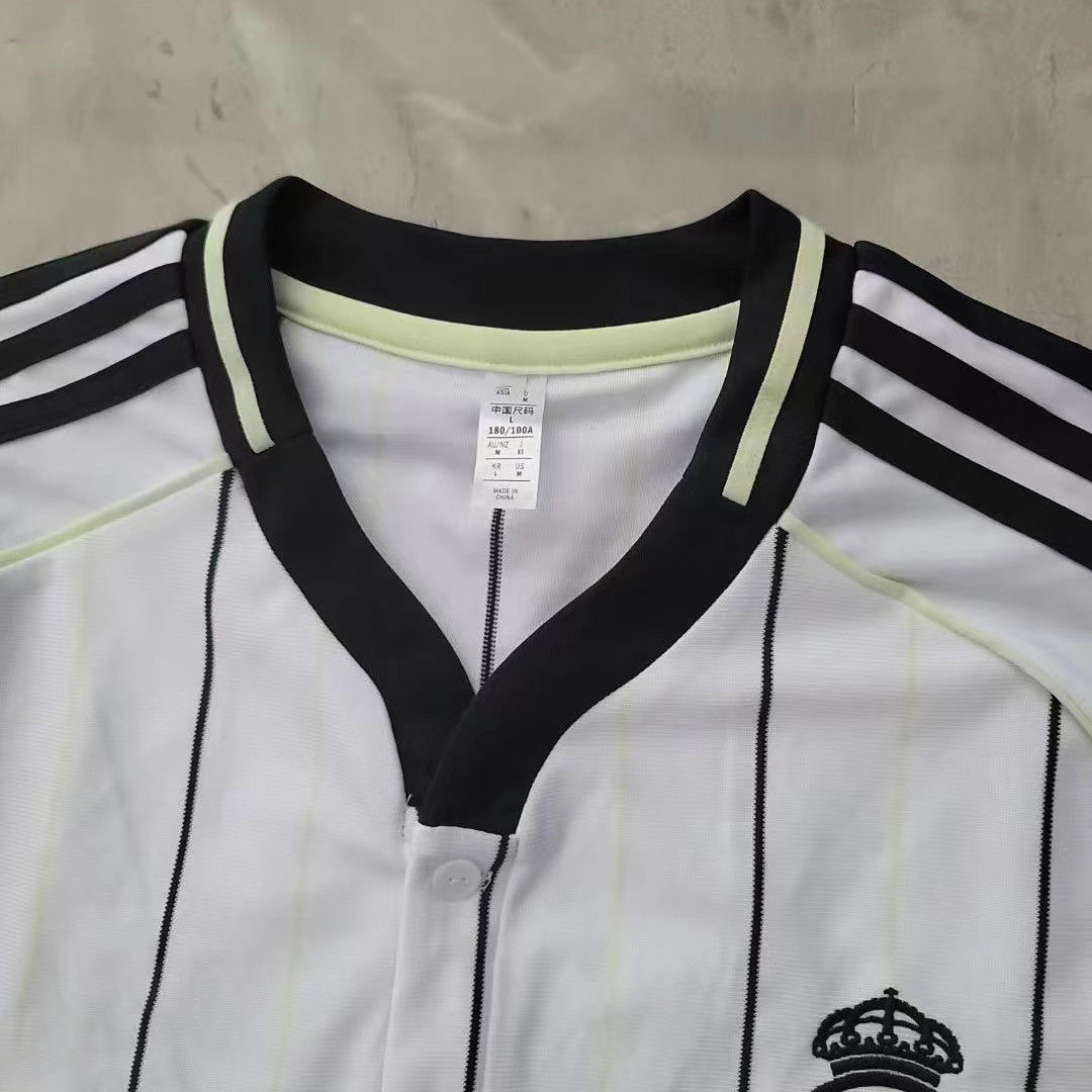 25/26 New Real Madrid Short Sleeve American Striped Football Shirt