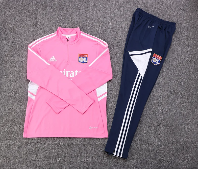 2022/2023 Lyonnais Half-Pull Training Suit Pink Football Shirt