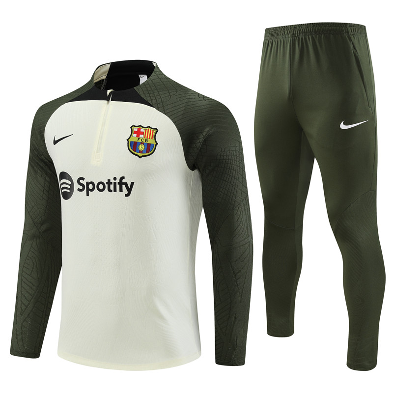 2025/2026 Barcelona White Green Half-Pull Training Suit