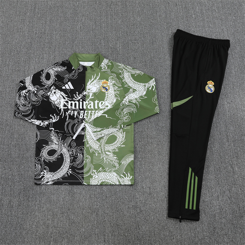2025/2026 Real Madrid Green Black Dragon Training Wear Suit Shirt