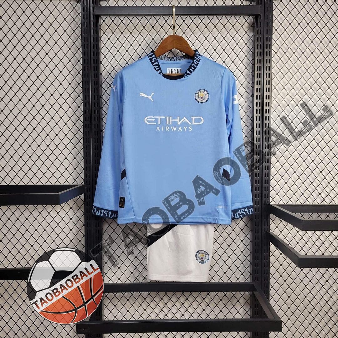 2024/2025 Manchester City Long Sleeve Home Football Shirt Kids Size