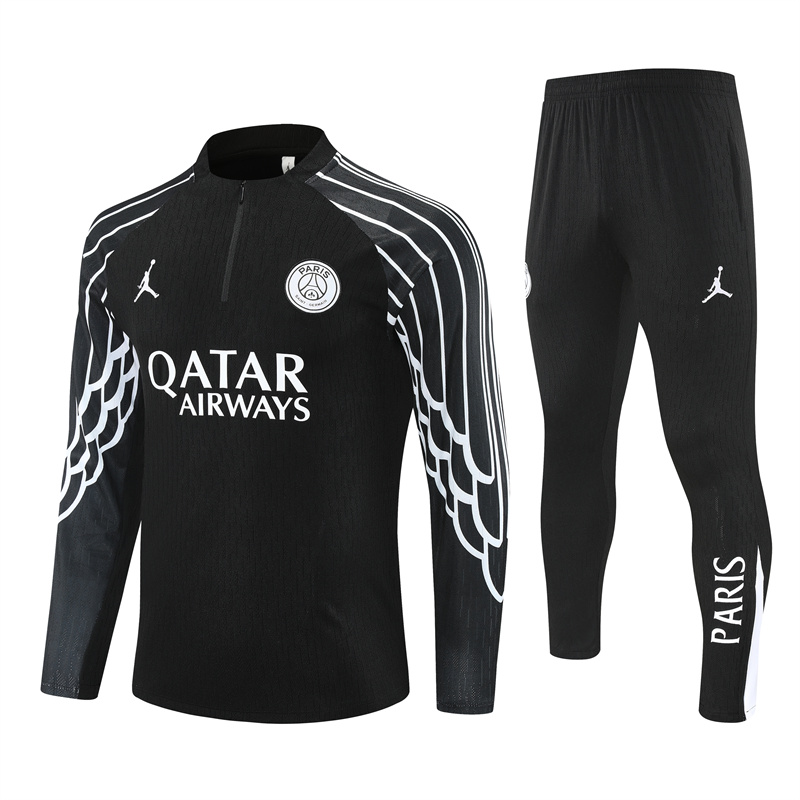 2025/2026 Paris Saint-Germain Black half zip training suit set