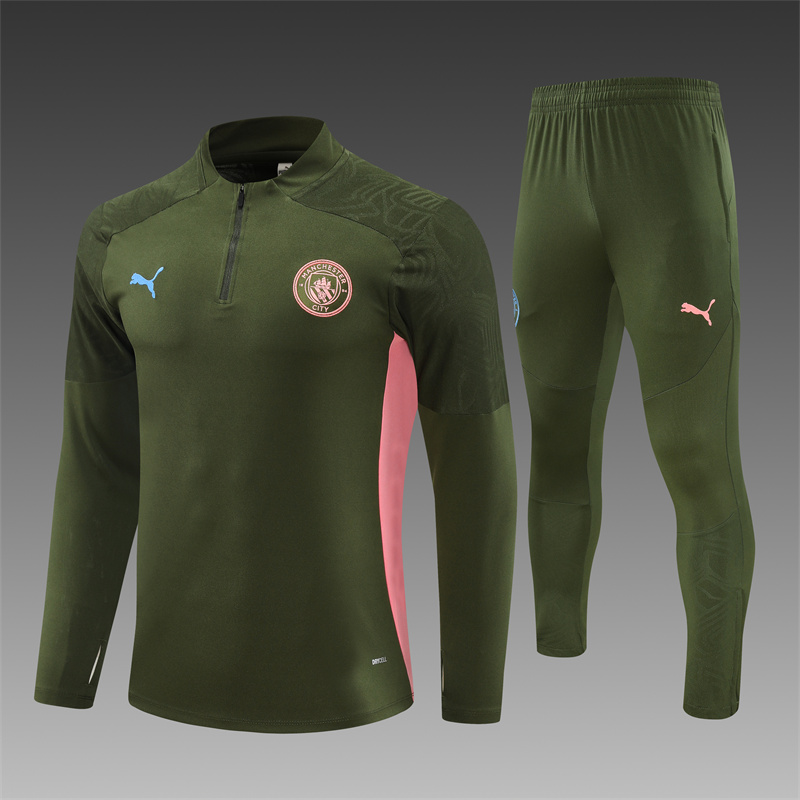 2024/2025 Manchester City Army Green Half-Pull Training Football Jersey