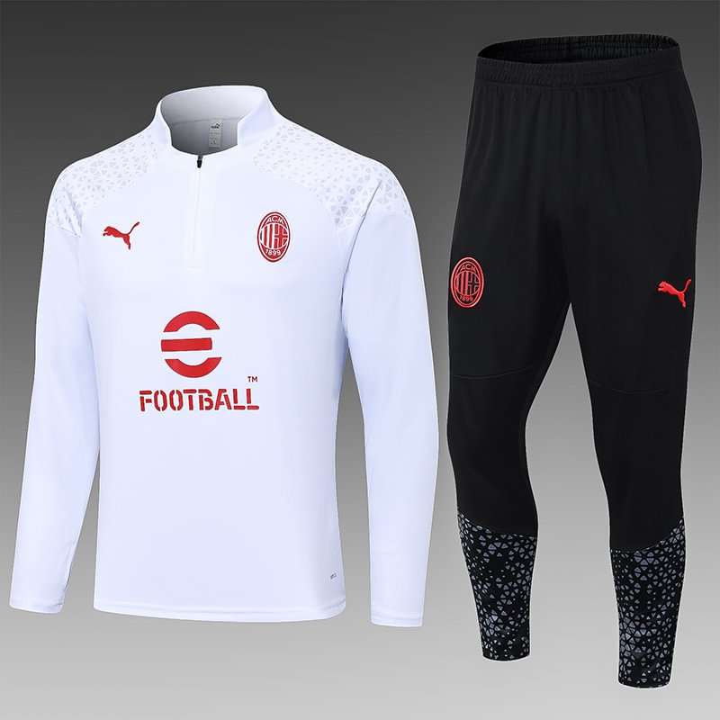 2023/2024 AC Milan Half-Pull Training Suit White Football Shirt