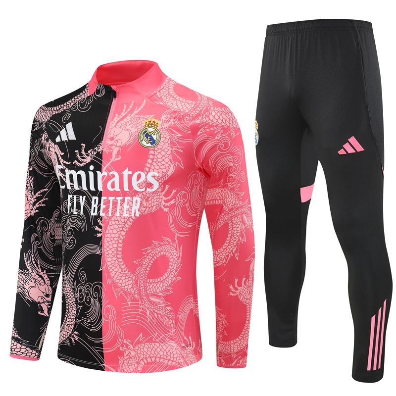 2025/2026 Real Madrid Pink Black Dragon Training Wear Suit Shirt