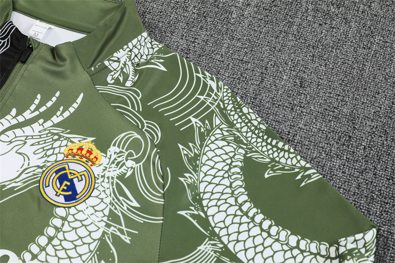 2025/2026 Real Madrid Green Black Dragon Training Wear Suit Shirt