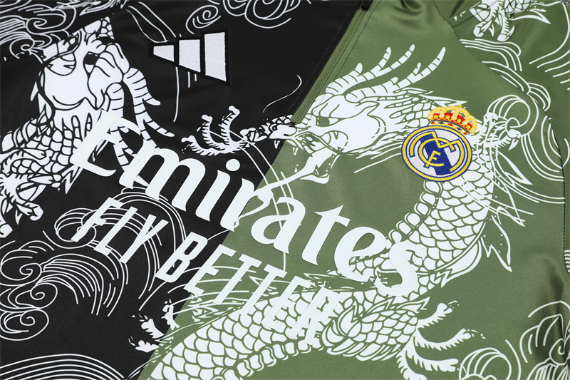 2025/2026 Real Madrid Green Black Dragon Training Wear Suit Shirt