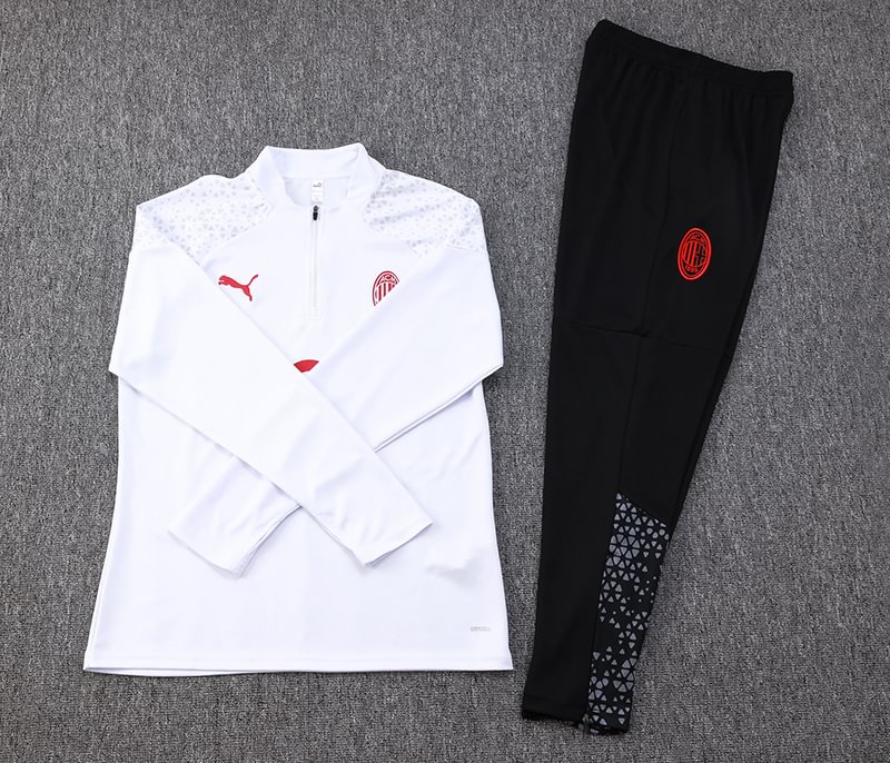 2023/2024 AC Milan Half-Pull Training Suit White Football Shirt