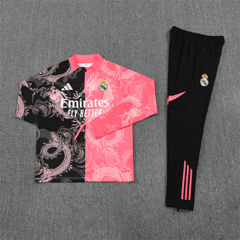 2025/2026 Real Madrid Pink Black Dragon Training Wear Suit Shirt