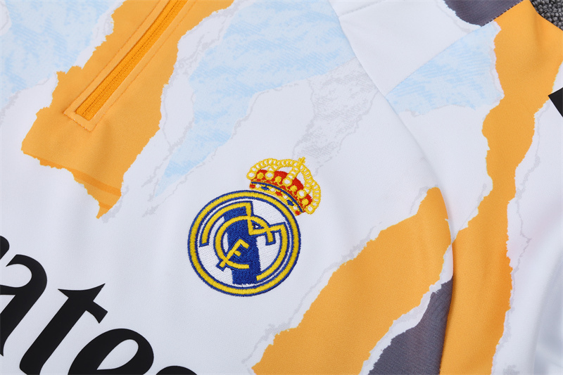 2024/2025 Real Madrid Long Zipped Jacket Training Suit yellow And White Football Shirt