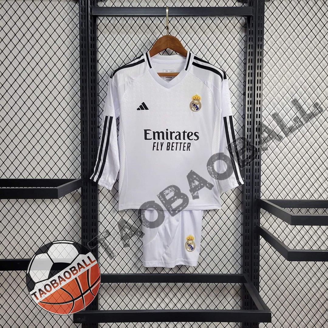 2024/2025 Real Madrid Long Sleeve Home Football Shirt Kids Size