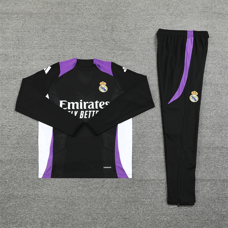 2024/2025 Real Madrid Long Zipped Jacket Training Suit Purple and Black Football Shirt