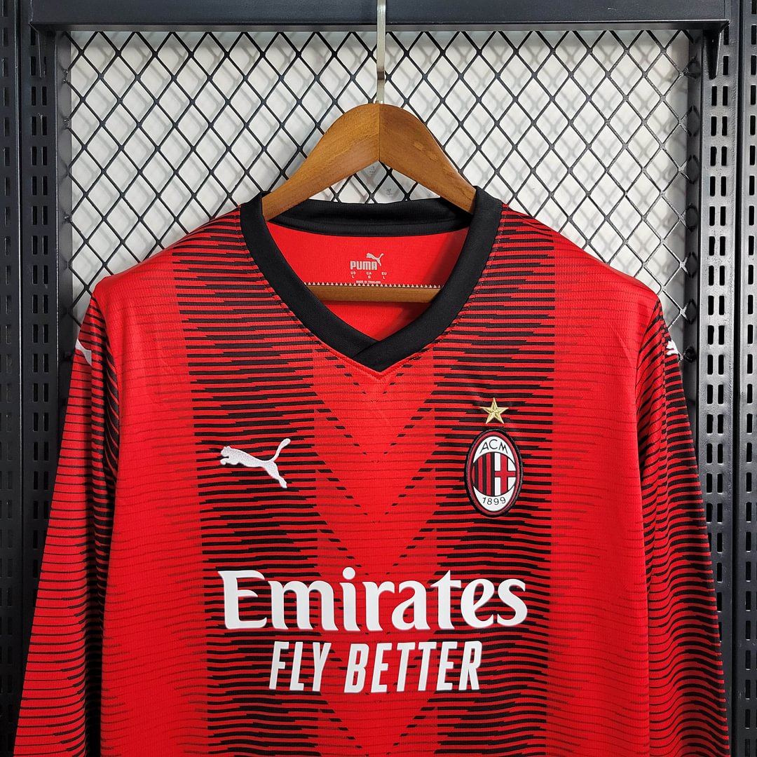 2023/2024 Long Sleeve AC Milan Home Football Shirt