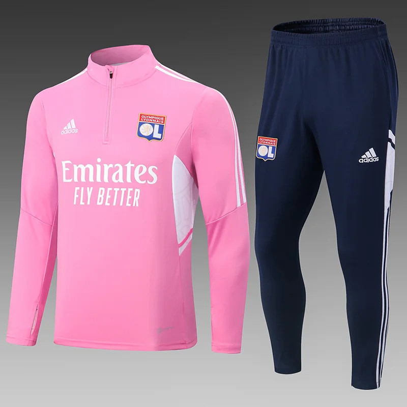 2022/2023 Lyonnais Half-Pull Training Suit Pink Football Shirt
