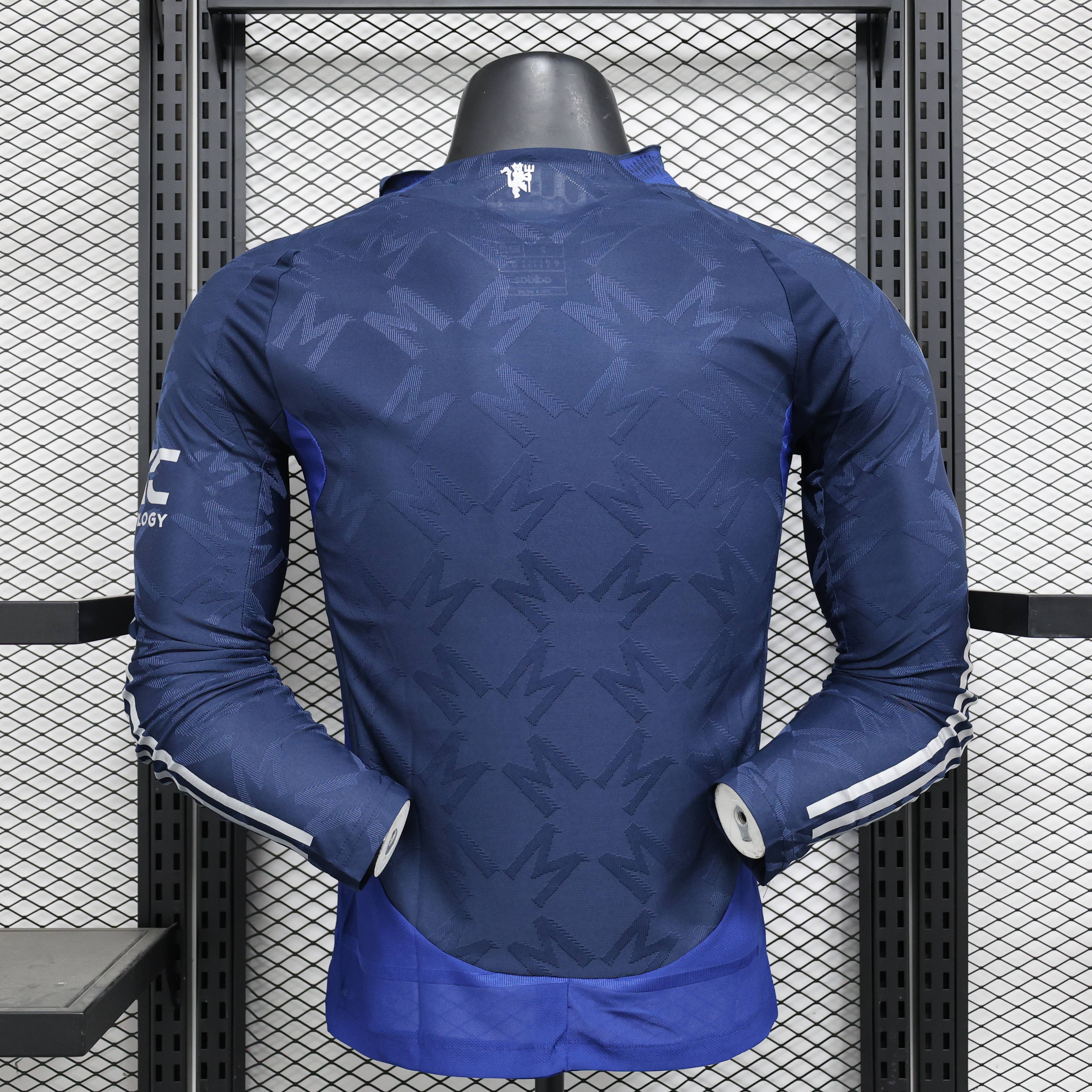 2024/2025 Manchester United Away Long Sleeve Royal Blue Football Jersey For Player Edition