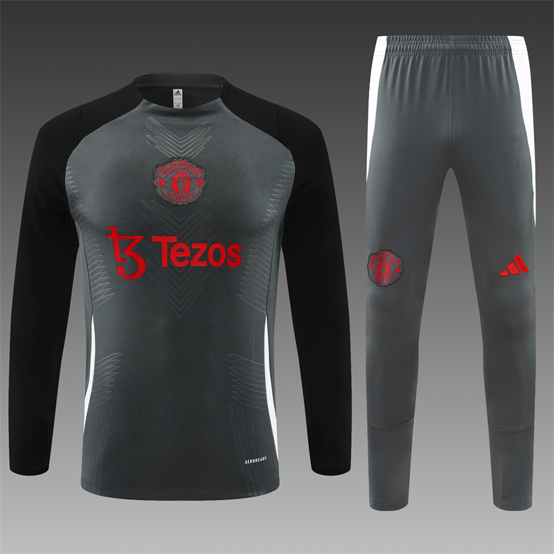 2024/2025 Manchester United Dark Grey Half-Pull Training Football Jersey