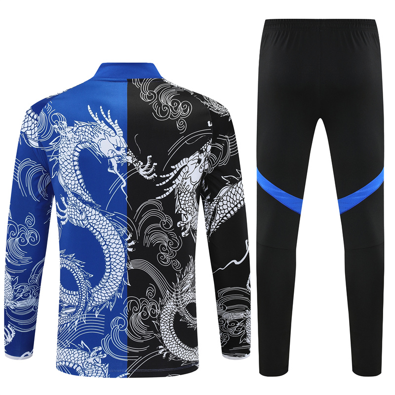 2025/2026 Real Madrid Blue Black Dragon Training Wear Suit Shirt