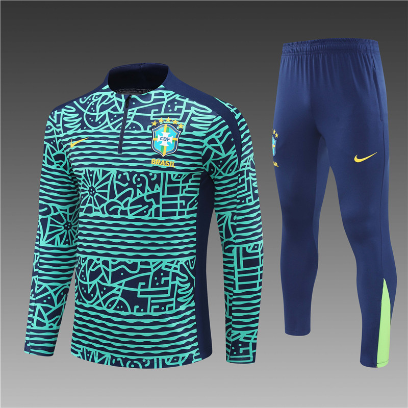 2024/2025 Brazil Lake Blue Camouflage Half Zipper Football Jacket