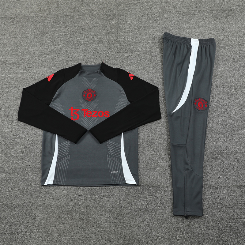 2024/2025 Manchester United Dark Grey Half-Pull Training Football Jersey
