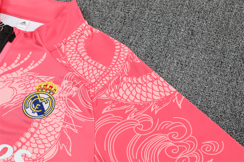 2025/2026 Real Madrid Pink Black Dragon Training Wear Suit Shirt