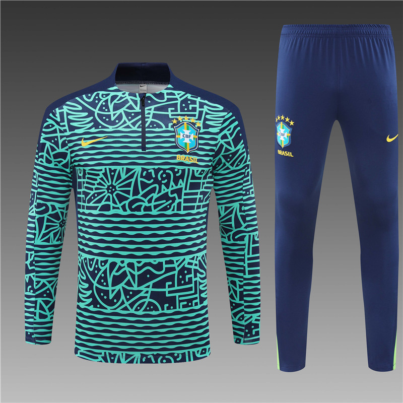 2024/2025 Brazil Lake Blue Camouflage Half Zipper Football Jacket