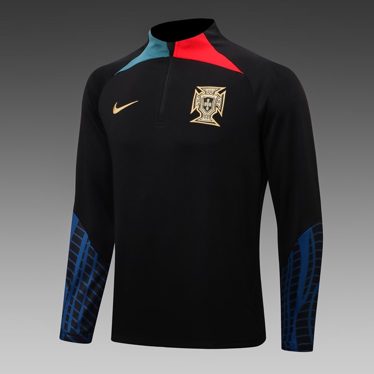 2022 Portugal Half-Pull Training Suit Black Football Shirt