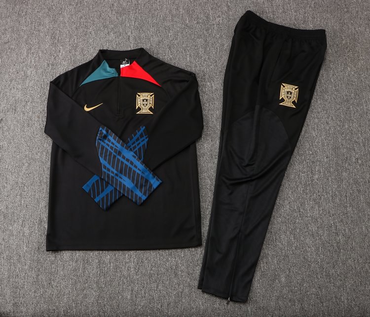 2022 Portugal Half-Pull Training Suit Black Football Shirt