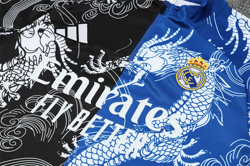 2025/2026 Real Madrid Blue Black Dragon Training Wear Suit Shirt