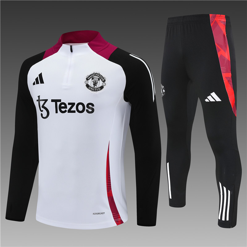 2024/2025 Manchester United White Half-Pull Training Football Jersey