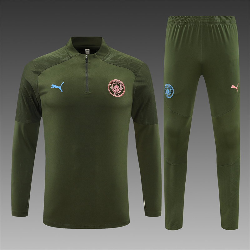 2024/2025 Manchester City Army Green Half-Pull Training Football Jersey