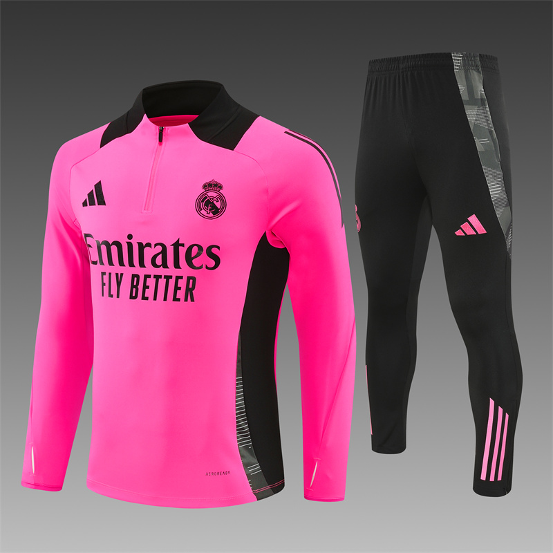 2024/2025 Real Madrid Long Zipped Jacket Training Suit Rose Red Football Shirt