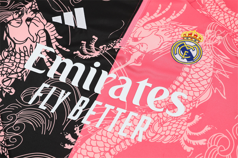 2025/2026 Real Madrid Pink Black Dragon Training Wear Suit Shirt