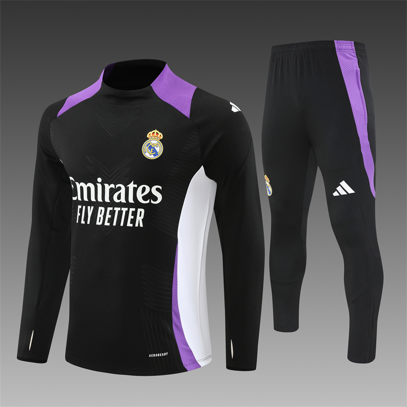 2024/2025 Real Madrid Long Zipped Jacket Training Suit Purple and Black Football Shirt