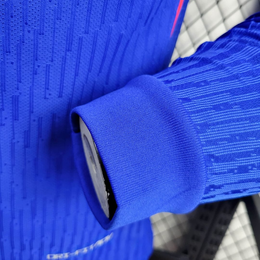 2024 France Royal Blue Long Sleeve Home Football Shirt For Player Version