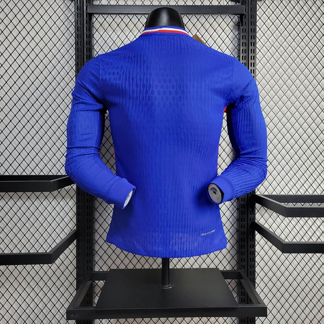 2024 France Royal Blue Long Sleeve Home Football Shirt For Player Version