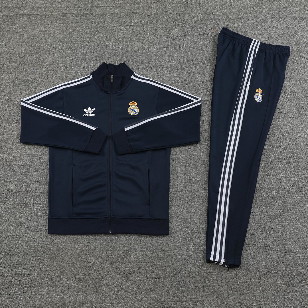 2024/2025 Real Madrid Long Zipped Jacket Training Suit Royal Blue Football Shirt