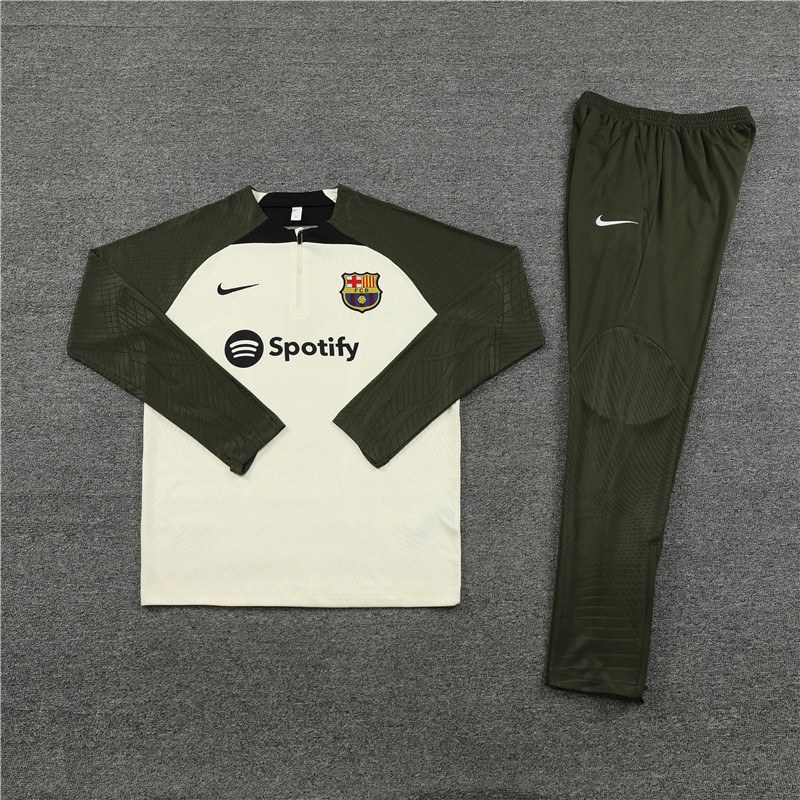 2025/2026 Barcelona White Green Half-Pull Training Suit