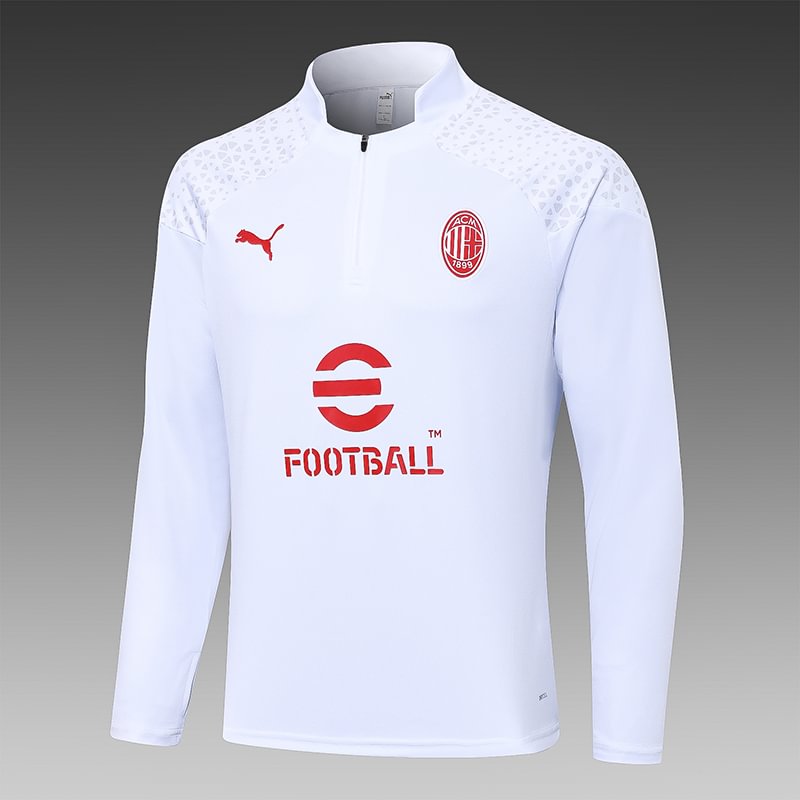 2023/2024 AC Milan Half-Pull Training Suit White Football Shirt